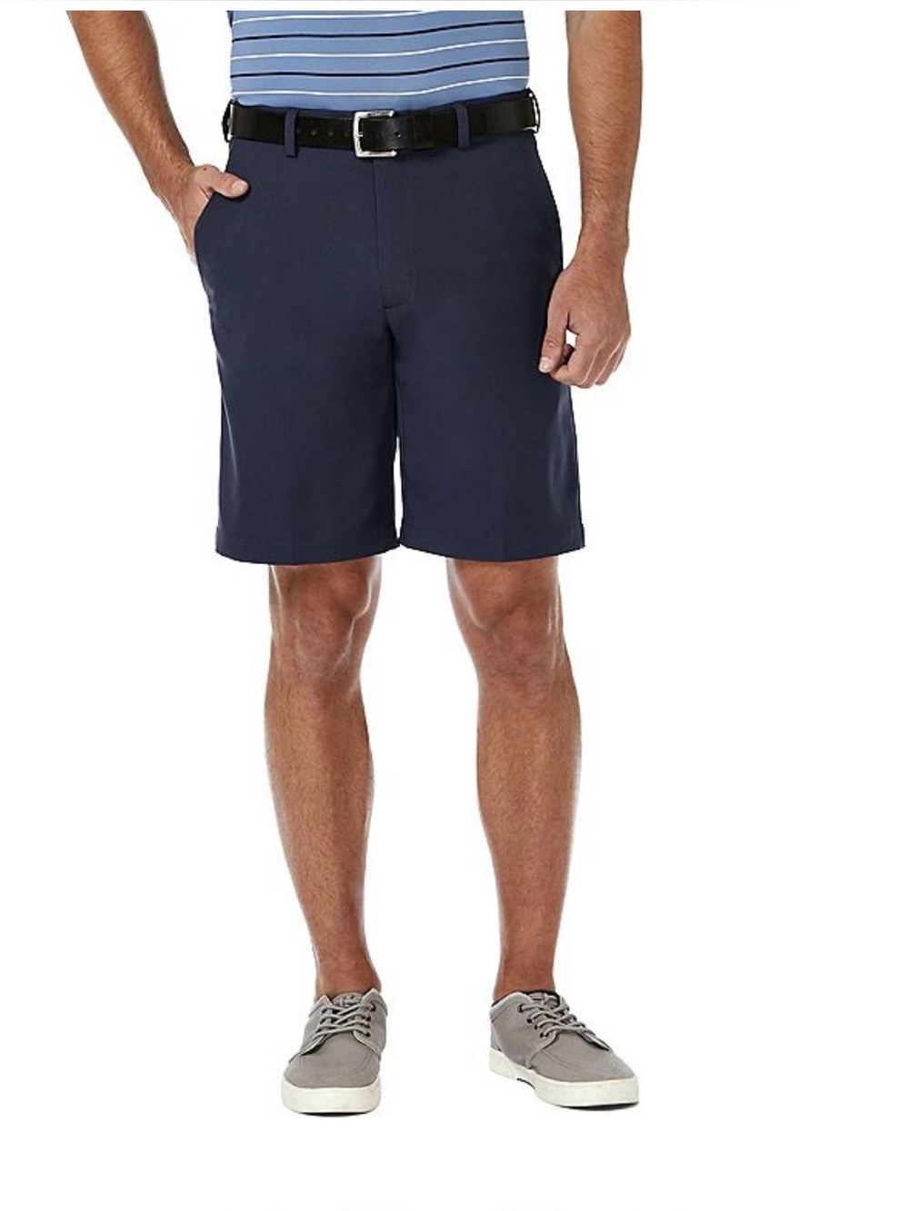 Haggar Shorts Mens 46W Blue Cool 18Pro Pleated Big Tall 4-Way Stretch Polyester